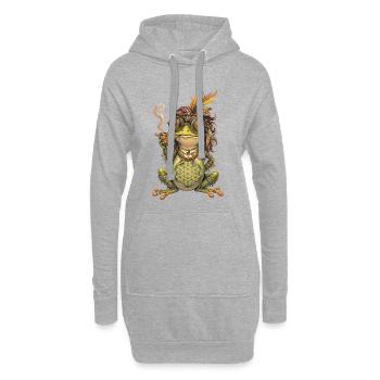 Aquarelle : Grenouille bohème avec pipe et plumes - Sweat-shirt à capuche long Femme - gris chiné - Devant