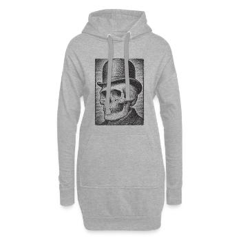 Crâne avec chapeau melon - Sweat-shirt à capuche long Femme - gris chiné - Devant