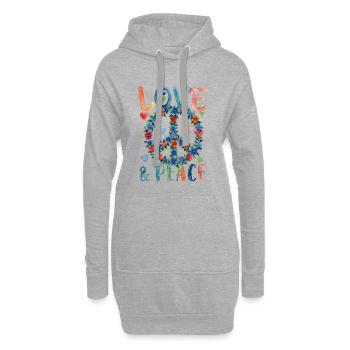 Love and Peace Blumenzeichen im Aquarellstil - Hoodie-Kleid - Grau meliert - Vorne