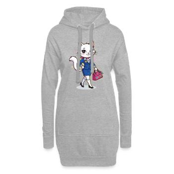 Élégant chat d’affaires avec un sac rose - Sweat-shirt à capuche long Femme - gris chiné - Devant