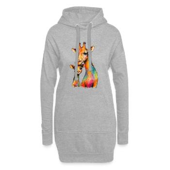 Maman girafe avec sa descendance - Sweat-shirt à capuche long Femme - gris chiné - Devant
