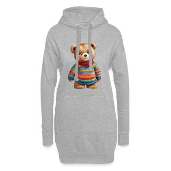 Un joli ours en peluche dans un pull rayé coloré - Sweat-shirt à capuche long Femme - gris chiné - Devant