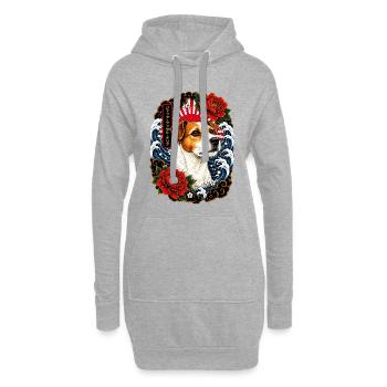 Jack Russell Terrier im Japan Tattoo Stil - Hoodie-Kleid - Grau meliert - Vorne