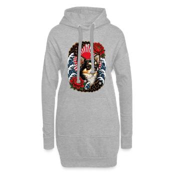 Chihuahua im japanischen Irezumi Tattoo Stil - Hoodie-Kleid - Grau meliert - Vorne