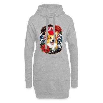 Welsh Corgi im japanischen Irezumi Stil - Hoodie-Kleid - Grau meliert - Vorne