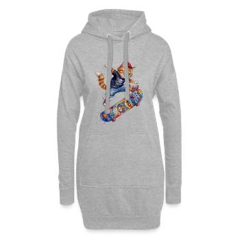 Coole Skater Katze auf Skateboard-Aquarell Design - Hoodie-Kleid - Grau meliert - Vorne