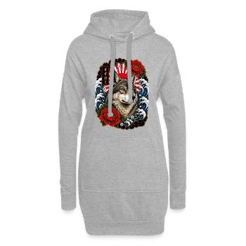 Wolf im japanischen Irezumi Tattoo Stil - Hoodie-Kleid - Grau meliert - Vorne