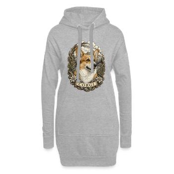 Corgi im Vintage Stil mit Berglandschaft - Hoodie-Kleid - Grau meliert - Vorne