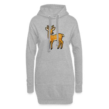 Gesticktes Rehkitz – Niedliches Tierdesign - Hoodie-Kleid - Grau meliert - Vorne