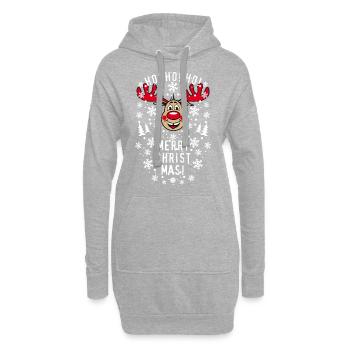 195 Cerf Rudolph Ho Ho Merry Christmas - Sweat-shirt à capuche long Femme - gris chiné - Devant