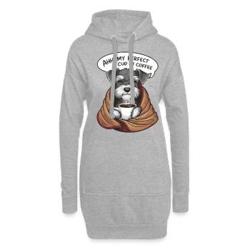Zwergschnauzer mit Decke und Kaffeetasse - Hoodie-Kleid - Grau meliert - Vorne