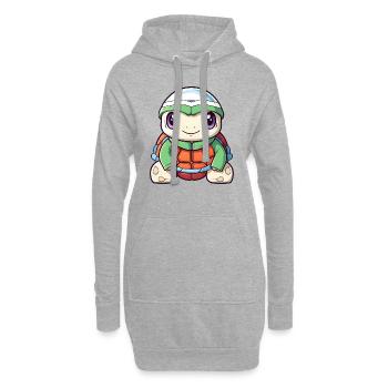 Tortue design vert orange avec chapeau - Sweat-shirt à capuche long Femme - gris chiné - Devant