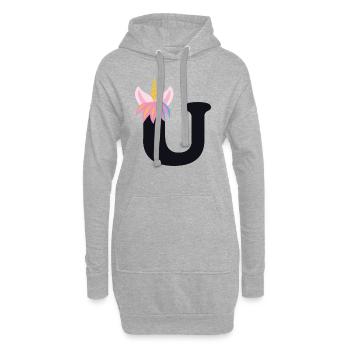 Einhorn-Buchstabe Regenbogenstyle "U" | be unique - Hoodie-Kleid - Grau meliert - Vorne