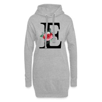 Roter Blumenbuchstabe E - Hoodie-Kleid - Grau meliert - Vorne
