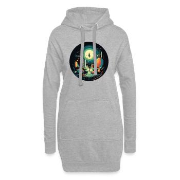 Lancement de fusée dans un style de dessin animé rétro - Sweat-shirt à capuche long Femme - gris chiné - Devant