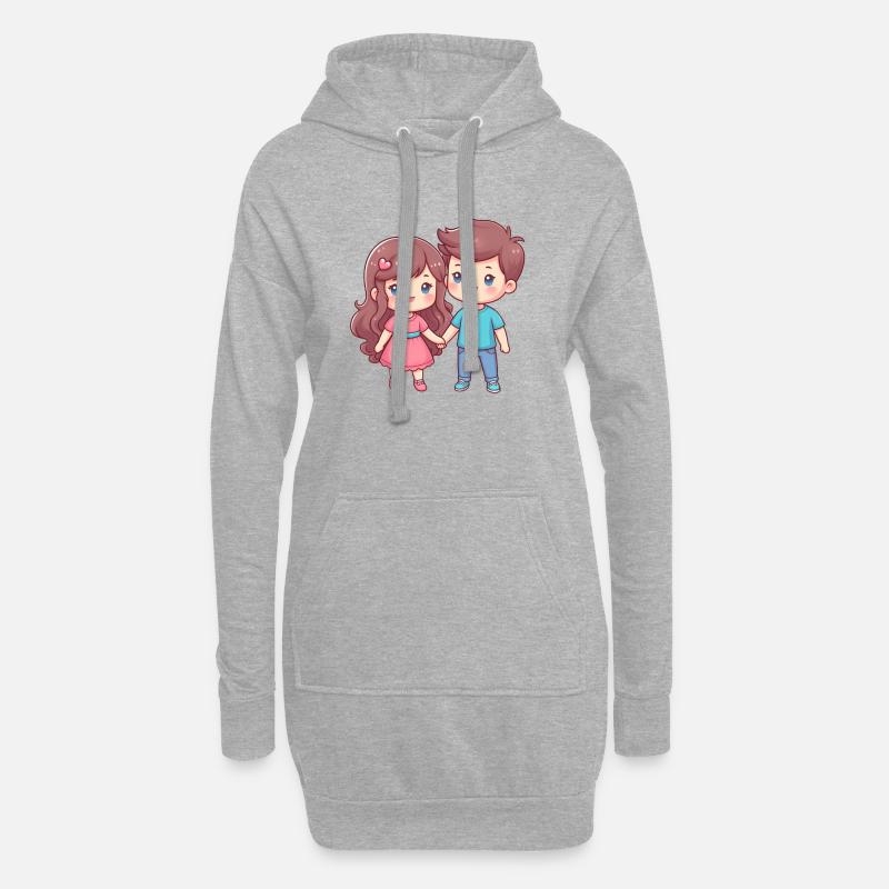 Comic Paar - Hoodie-Kleid - Grau meliert