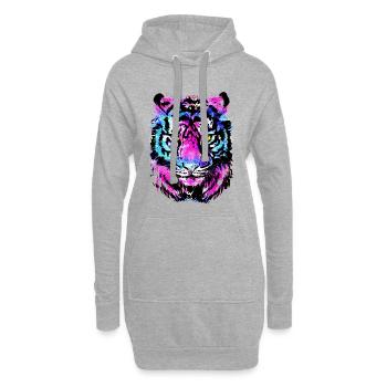Tigre coloré - Dessin de tigre magenta rose néon - Sweat-shirt à capuche long Femme - gris chiné - Devant