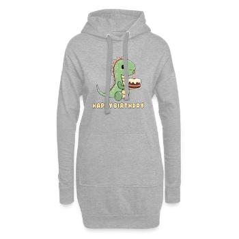 Dino avec un gâteau d’anniversaire - Sweat-shirt à capuche long Femme - gris chiné - Devant
