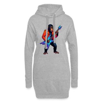 Chimpanzé en veste en cuir et guitare électrique fluo - Sweat-shirt à capuche long Femme - gris chiné - Devant