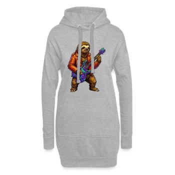 Paresseux en veste de cuir avec guitare électrique néon - Sweat-shirt à capuche long Femme - gris chiné - Devant