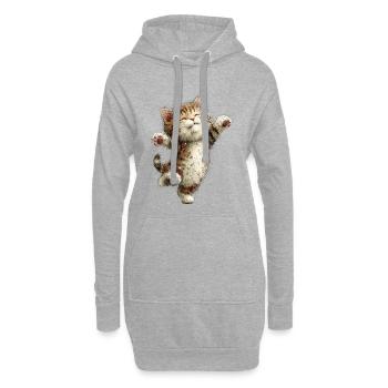 Chat heureux - Sweat-shirt à capuche long Femme - gris chiné - Devant