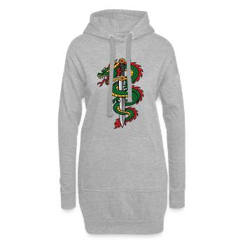 Drachen-umwickeltes Schwert im Tattoo-Stil - Hoodie-Kleid - Grau meliert - Vorne