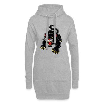 Springender Panther im wilden Tattoo-Stil - Hoodie-Kleid - Grau meliert - Vorne