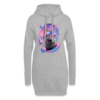 Katzen-Neon-Astralbrille - Hoodie-Kleid - Grau meliert - Vorne