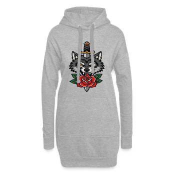 Wilder Wolfsdolch und pinkfarbenes Tattoo - Hoodie-Kleid - Grau meliert - Vorne