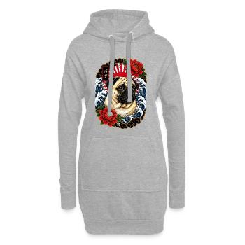 Mops im japanischen Irezumi Tattoo Stil - Hoodie-Kleid - Grau meliert - Vorne