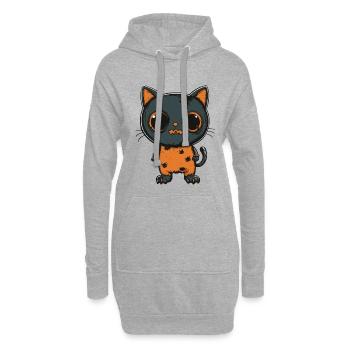 Chat Halloween Zombie - Sweat-shirt à capuche long Femme - gris chiné - Devant
