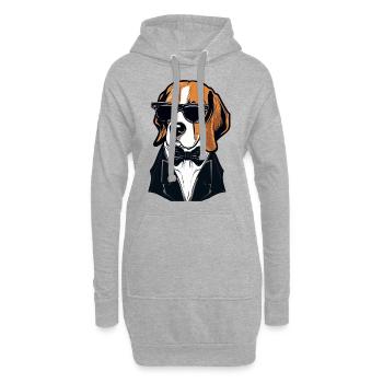 Beagle Wearing Shades - Hoodie Dress - heather grey - Front