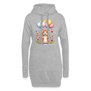 Souris mignonne avec des ballons d’anniversaire - Sweat-shirt à capuche long Femme - gris chiné - Devant