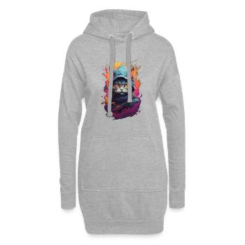 Guerrier félin fougueux: Chat ninja détaillé - Sweat-shirt à capuche long Femme - gris chiné - Devant