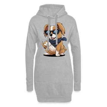 Cartoon Pekiniese, cooles Motiv mit Sonnenbrille - Hoodie-Kleid - Grau meliert - Vorne