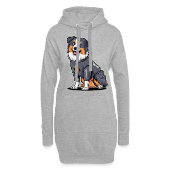 Niedlicher Australischer Schäferhund mit Eule - Hoodie-Kleid - Grau meliert - Vorne