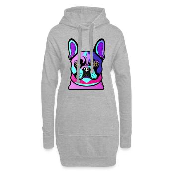 Glücklicher Hund. Glückliche Hunde. Französische Bulldogge - Hoodie-Kleid - Grau meliert - Vorne