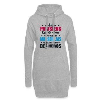 Parisiens Vs Marseillais Humour et drôles - Sweat-shirt à capuche long Femme - gris chiné - Devant