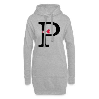 Capital lettre P avec des coeurs - Sweat-shirt à capuche long Femme - gris chiné - Devant