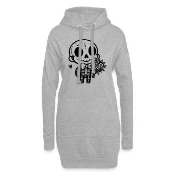 Skelett & Blumen - Hoodie-Kleid - Grau meliert - Vorne