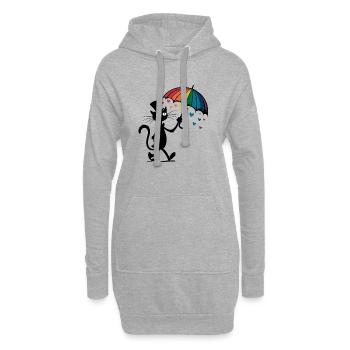 Chat Arc-en-ciel Coeur Amour Dessin animé Drôle Kitty - Sweat-shirt à capuche long Femme - gris chiné - Devant