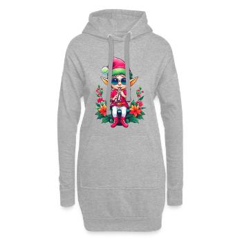 Lutin de Noël avec flûte - Sweat-shirt à capuche long Femme - gris chiné - Devant