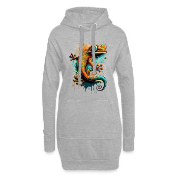 Echse Farbenfroh - Gecko Salamander Eidechse - Hoodie-Kleid - Grau meliert - Vorne