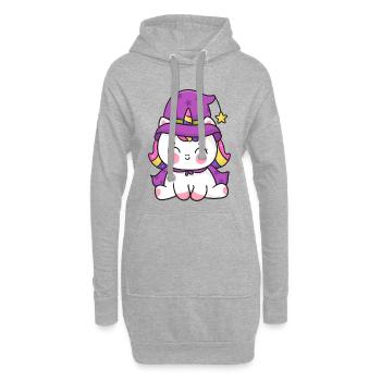 Chaton Sorcier Licorne - Sweat-shirt à capuche long Femme - gris chiné - Devant