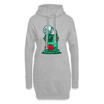 Casque Spatial Vert avec Moustache - Sweat-shirt à capuche long Femme - gris chiné - Devant