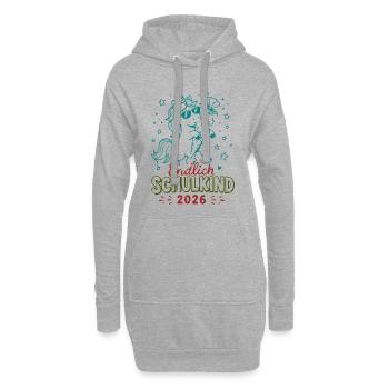 Endlich Schulkind 2026 Unicorn Feier - Hoodie-Kleid - Grau meliert - Vorne
