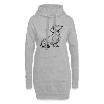 Teckel chien ligne Design noir et blanc Line Art - Sweat-shirt à capuche long Femme - gris chiné - Devant