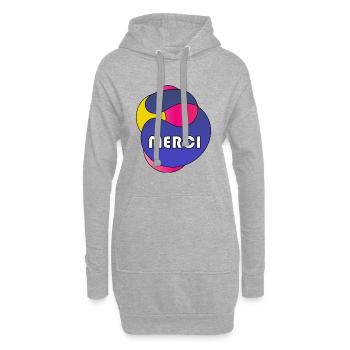 MERCI. THANKS. THANK YOU. ANNIVERSAIRE. NAISSANCE. - Sweat-shirt à capuche long Femme - gris chiné - Devant