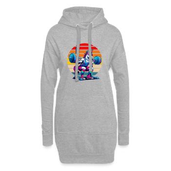Licorne arc-en-ciel accroupie dans la salle de sport - Sweat-shirt à capuche long Femme - gris chiné - Devant