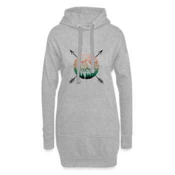 Nature paysage montagnes arbres île flèches lac - Sweat-shirt à capuche long Femme - gris chiné - Devant
